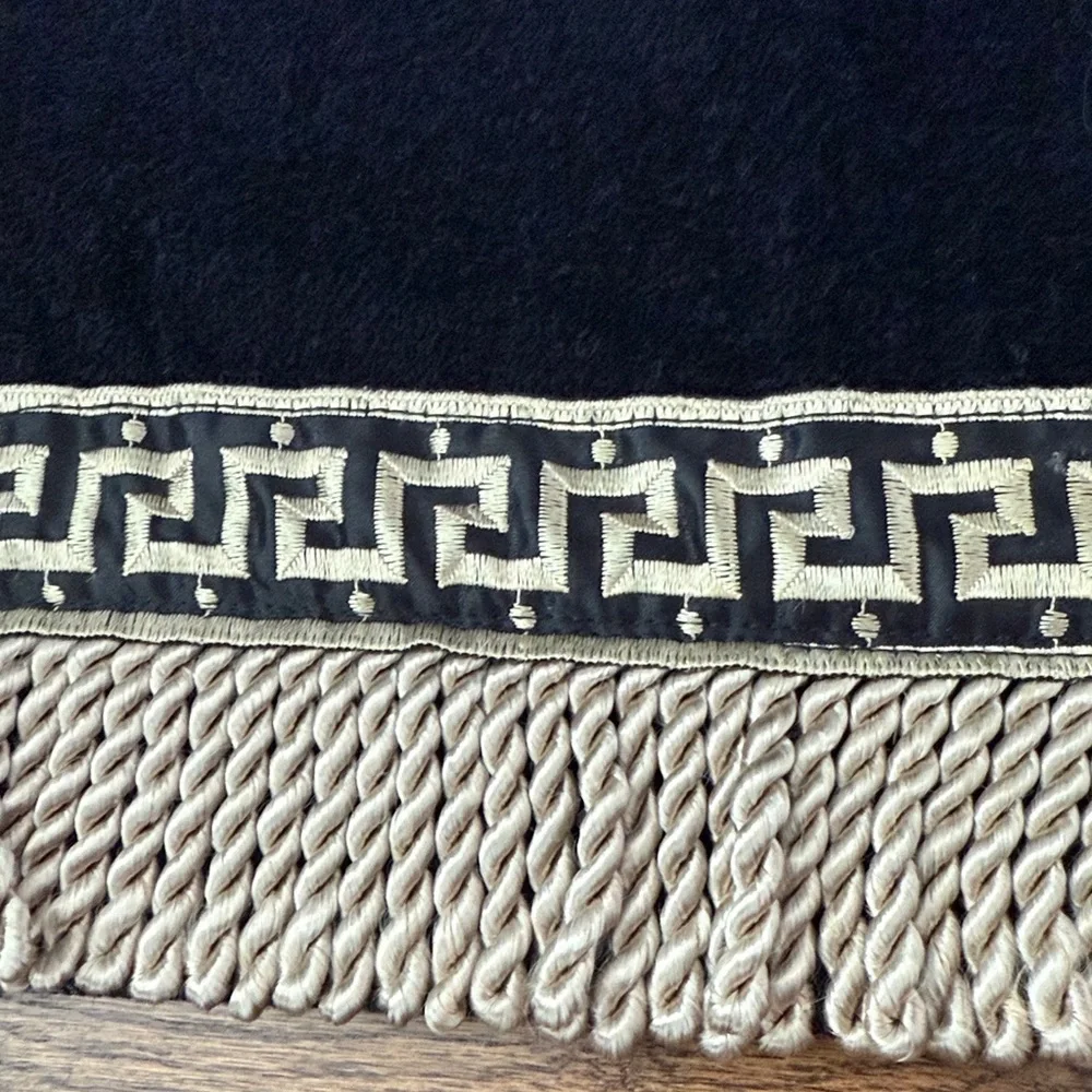 Bath Black Towel with Greek Key Fringe like New